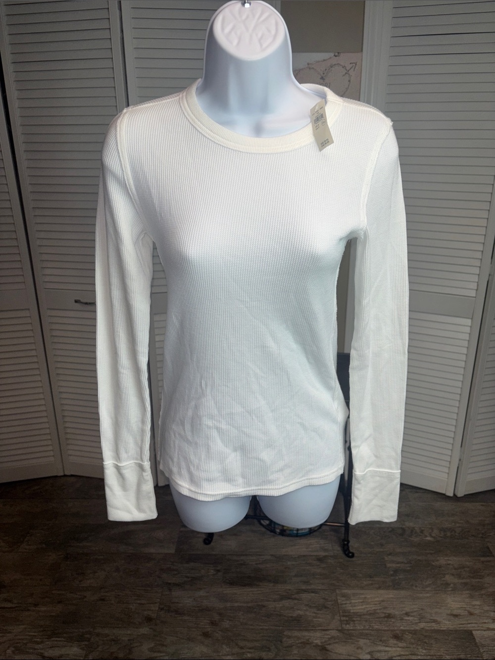 Aerie NWT Classic Women's Long-Sleeve Ribbed Thermal Crewneck Top - White